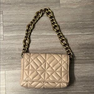 Zara Tan Quilted Shoulder Bag with Gold Chain